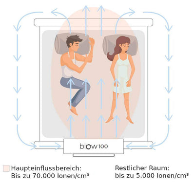 Anionenkonzentration im Raum und Schlafzimmer mit dem Ionisator Biow 100